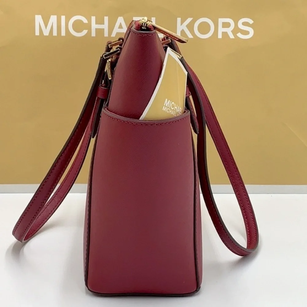 NWT MICHAEL KORS CHARLOTTE LARGE TOP ZIP TOTE BAG Dark Cherry COLOR NWT - Picture 11 of 16
